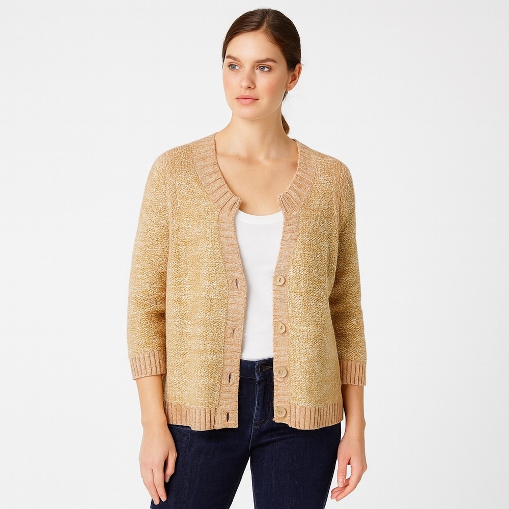 J. Jill Linen Silk Blend Knit Cardigan Sweater‎ Orange 3/4 Sleeve Size Medium